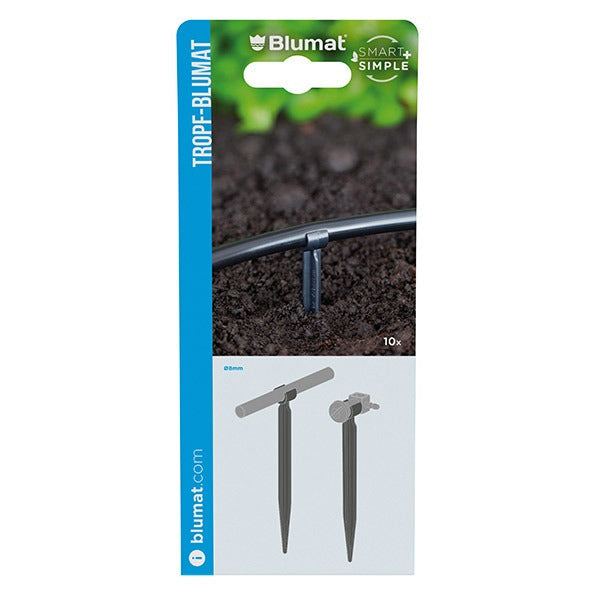 Blumat product packaging with irrigation system components on a white background